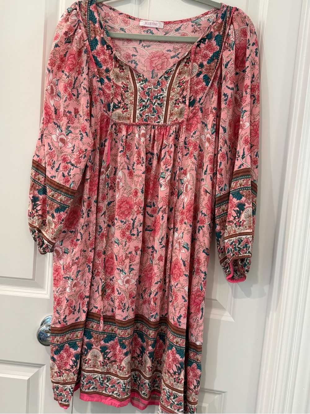Bluetime Women's Casual Boho Floral Babydoll Dress - Picture 2 of 8